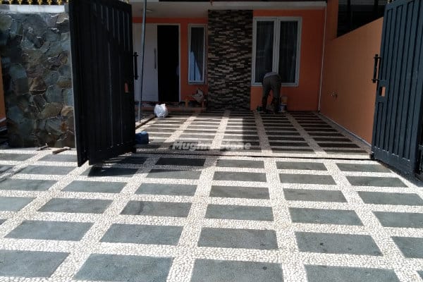 carport kobinasi batu andesit dan batu koral