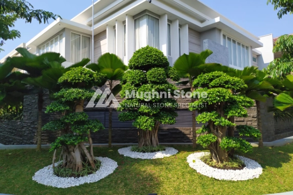 contoh pemasangan batu koral kupang putih 2