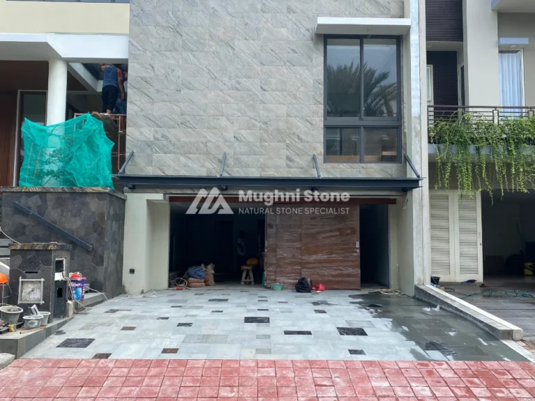 after - pemasangan batu andesit untuk lantai carport