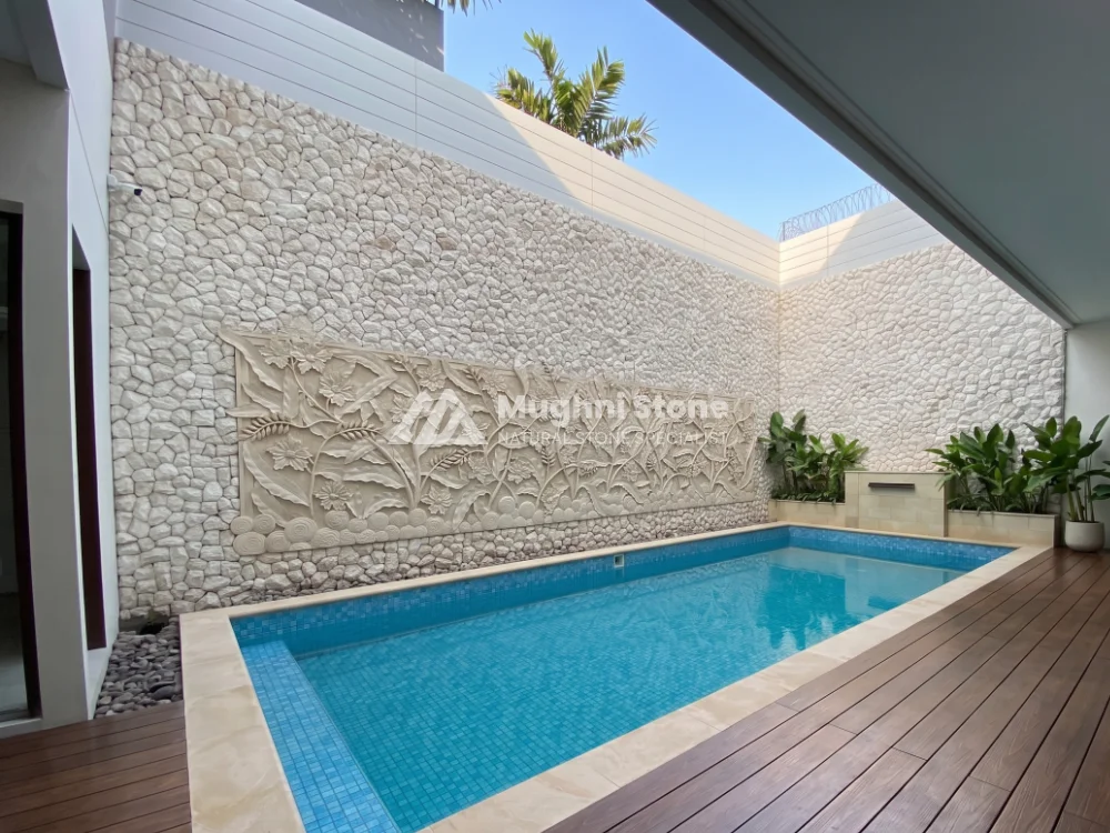 dinding kolam renang batu alam limestone