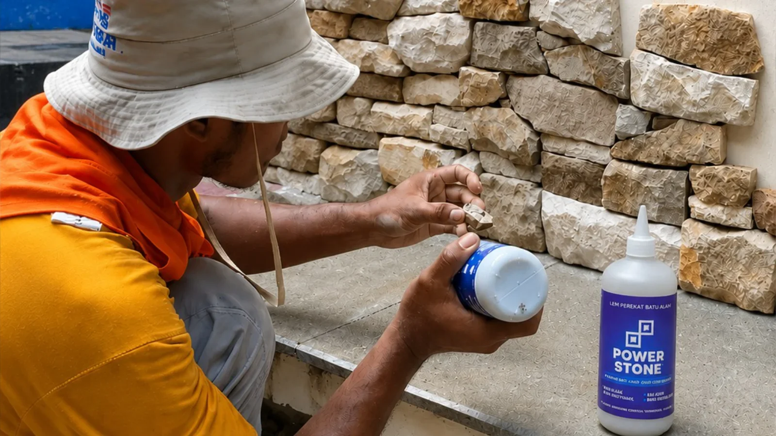Lem perekat power stone untuk batu buatan