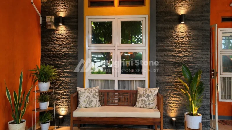 batu andesit susun sirih untuk dinding teras rumah