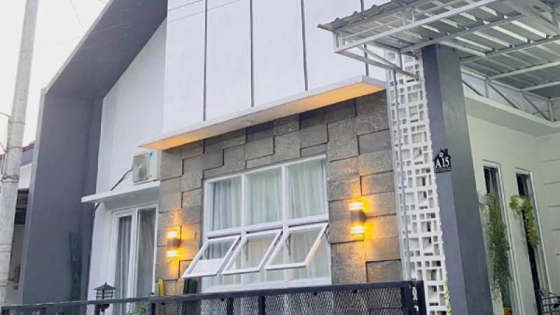fasad rumah modern batu andesit