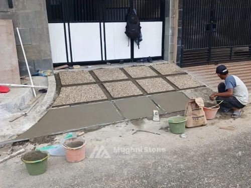 pembuatan carport batu koral sikat
